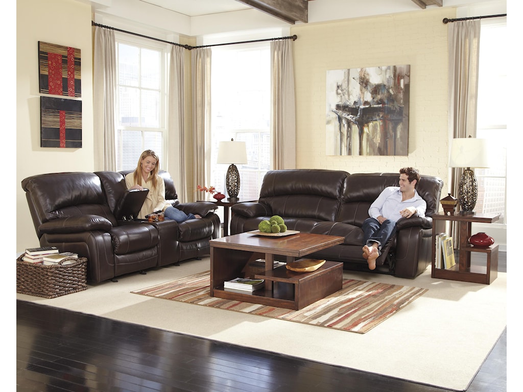 ashley damacio leather reclining sofa in dark brown